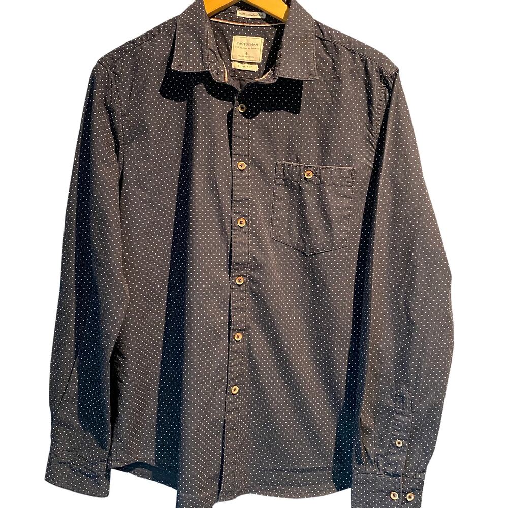 Cactus Man Size XL Shirt Navy White Polka Dot Slim Modern Fit 100% Cotton